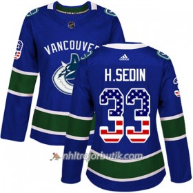 Dame Ishockey Vancouver Canucks Tröja Henrik Sedin 33 Adidas 2017-2018 Blå USA Flag Fashion Authentic